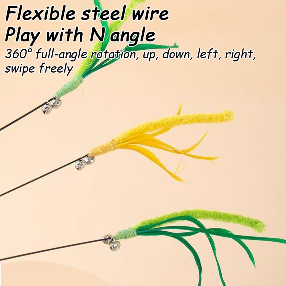 Cat Wand Toy Interactive Tail For Indoor Cats,Small Feather Flowing Feather Tips,Cat Teasing Stick Bite Resistant Pet Supplies