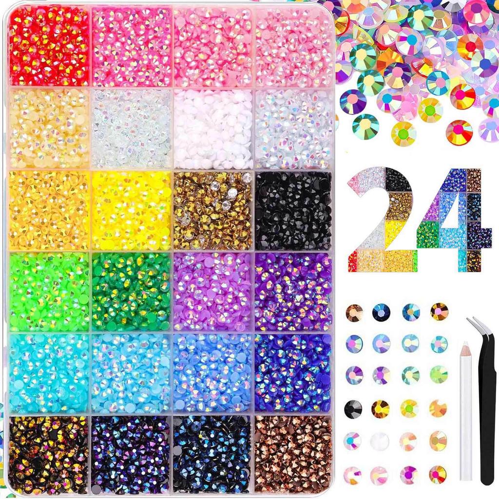 Nail Art Accessories: 40-Grids Colored Resin Flat-Bottom Jelly Rhinestones for DIY Nails, Clothing, and Phone Decoration