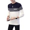 Men Crew Neck Color Block Knit Sweater Red and White Striped Long Sleeve Casual Pullover
