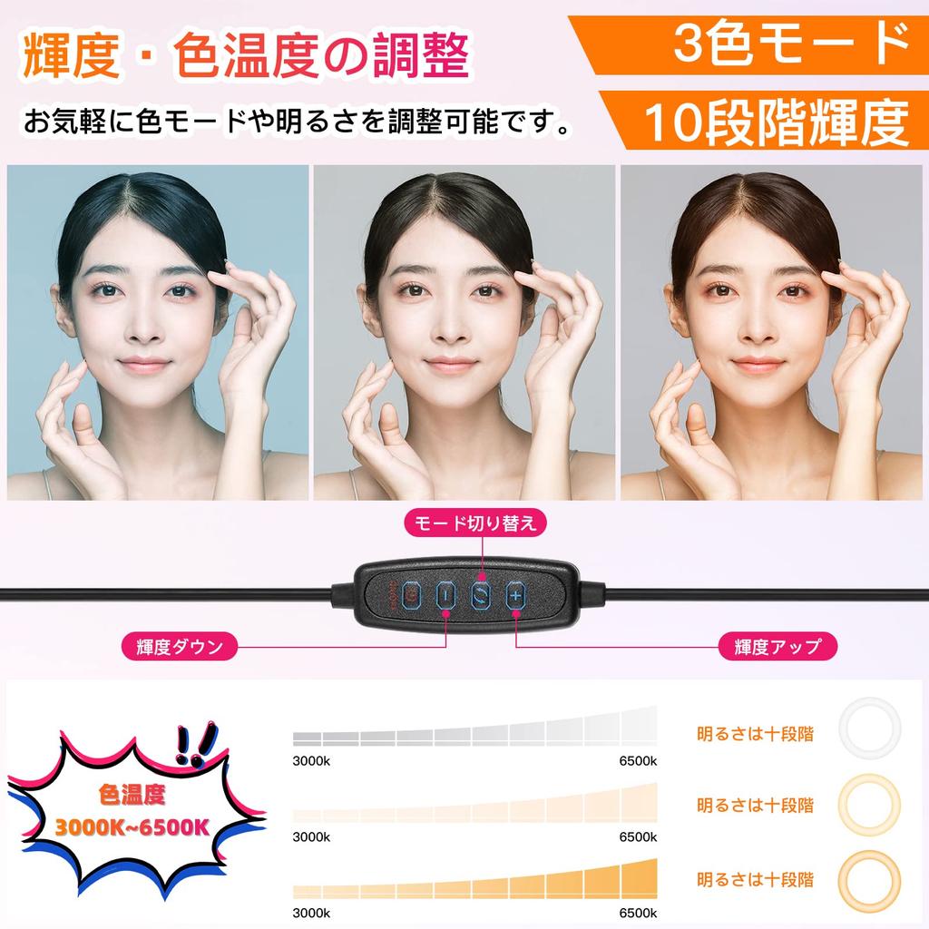 Ring Light with Desktop Adjustable 3 Color 10 Dimming 1500 USB for Video and Perfect for and Online 8-inch Stand, Height, Modes, Levels, Lumens,