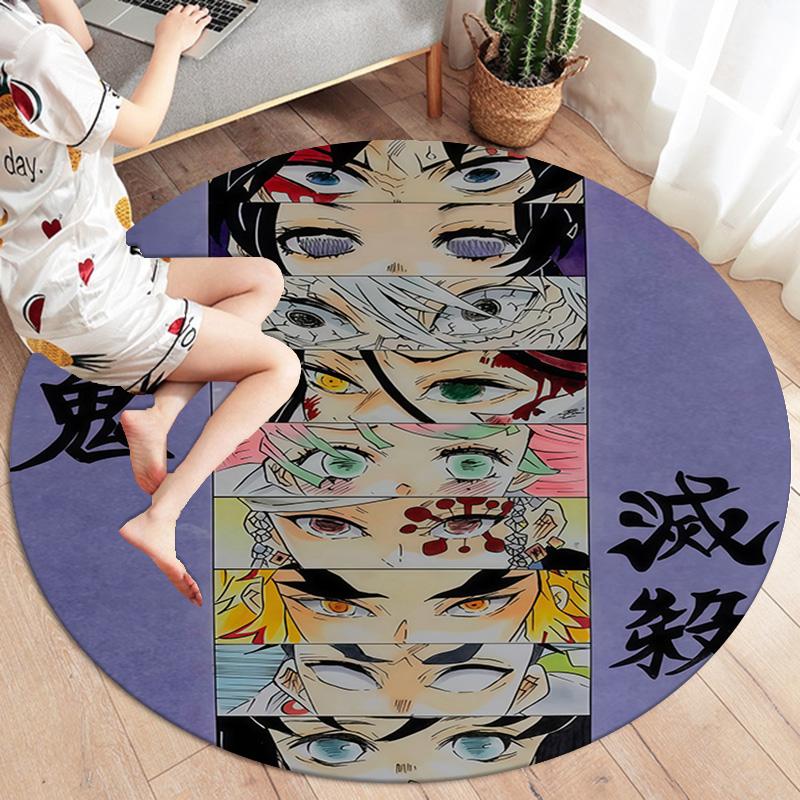 Demon Slayer Art Round Area Rug Carpet Rug For Living Room Bedroom Sofa Playroom Decor Nonslip Floor Mat