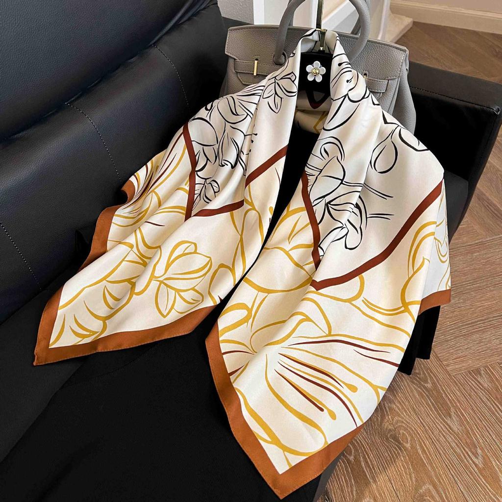91Cm square scarf silk scarf women's new literary and fashion scarf accessories autumn and winter retro versatile shawl