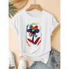 Women'S Elegant Style Short Sleeve Modern Art Style Colorful Floral Print Round Neck Short Sleeve Top for Spring Summer Fashion