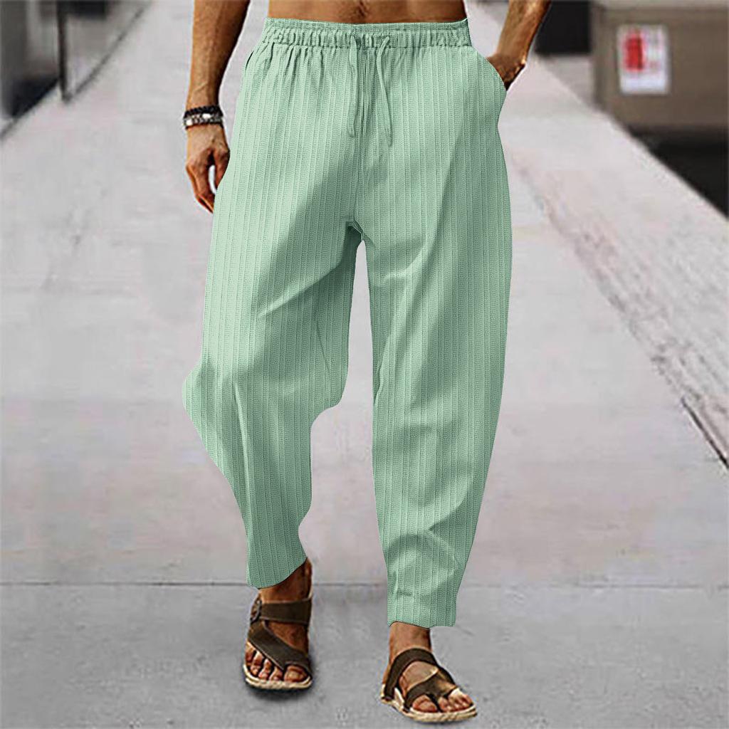 Men's Casual Sports Breathable Cotton And Linen Pants - Men's Trendy Striped Loose Pants