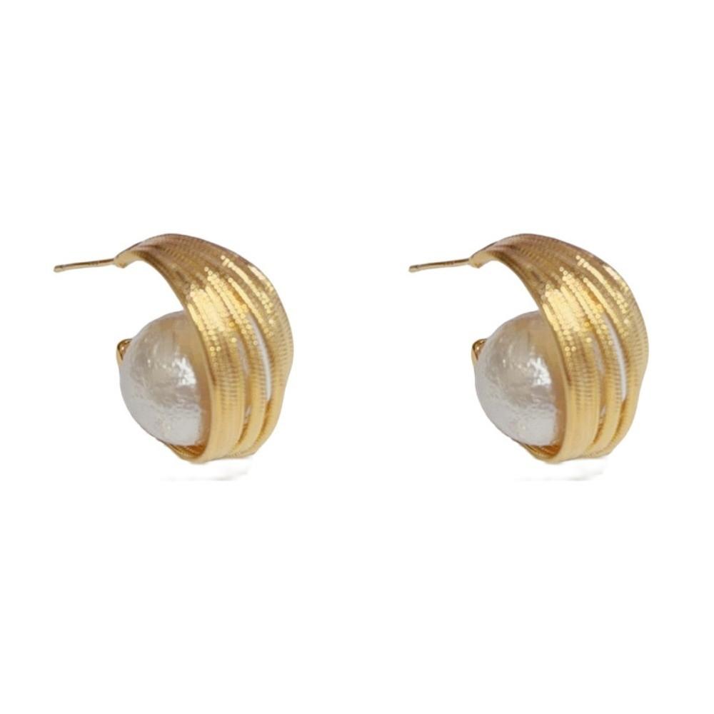 

Striped Oval Bead Earrings Gold Color Stud Earrings New Huggie Earrings Fashion Jewelry золотий