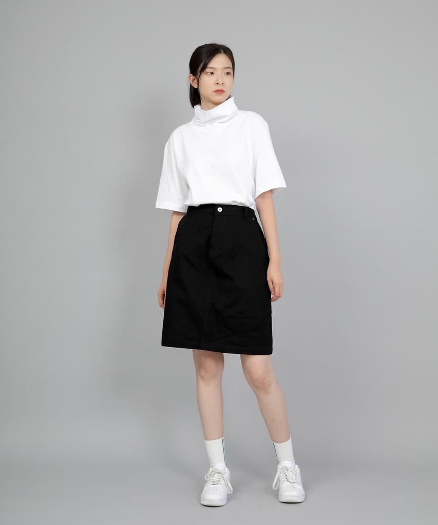 Seinteukeulu Wide Dome Half-Band Midi Skirt Wdm-1305 Black