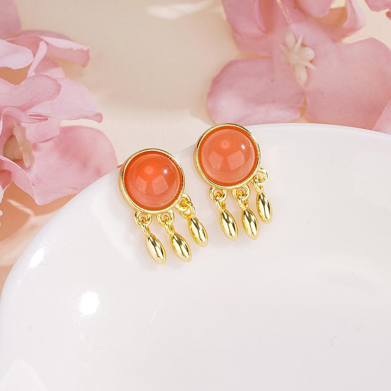 Tichiya Natural Red Agate & Sterling Silver Jade Earrings for Women - Elegant Chinese Style S925 Silver