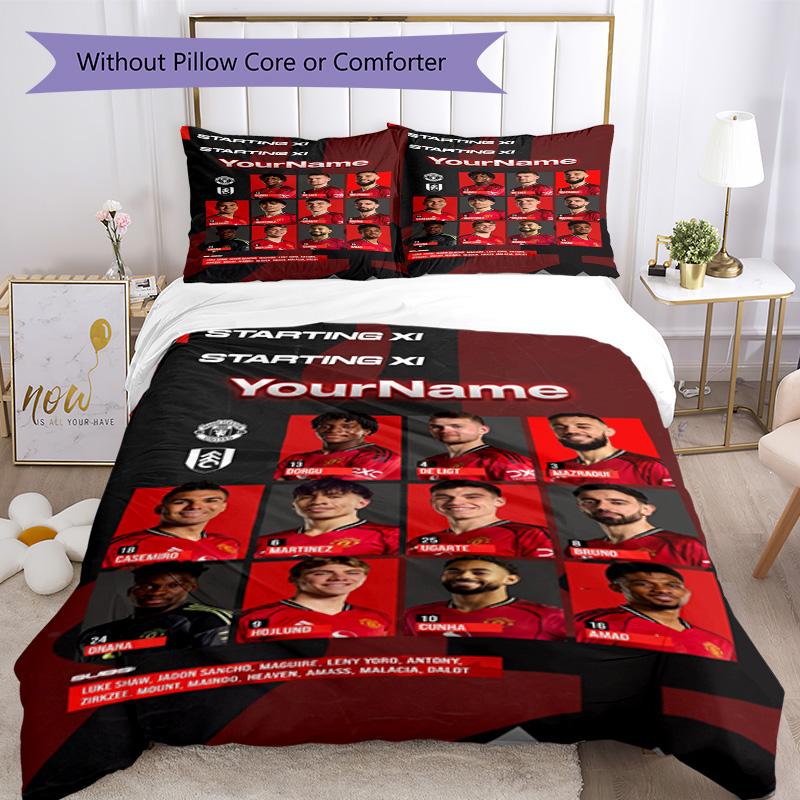 Manchester Personalizza il tuo nome Set Biancheria da Letto Copripiumino Traspirante con Federe Decorazione per la Casa Regalo di Compleanno