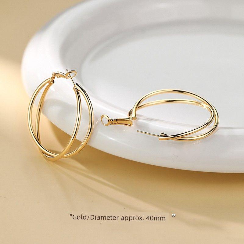 

[Xiangnan] 999 Silver Double Layer Ear Ring Accessible Luxury Special Interest Earrings 2025 New Hot-Sale Earrings Fancy Female Earrings 999 silver needle double ear ring Gold (two price)