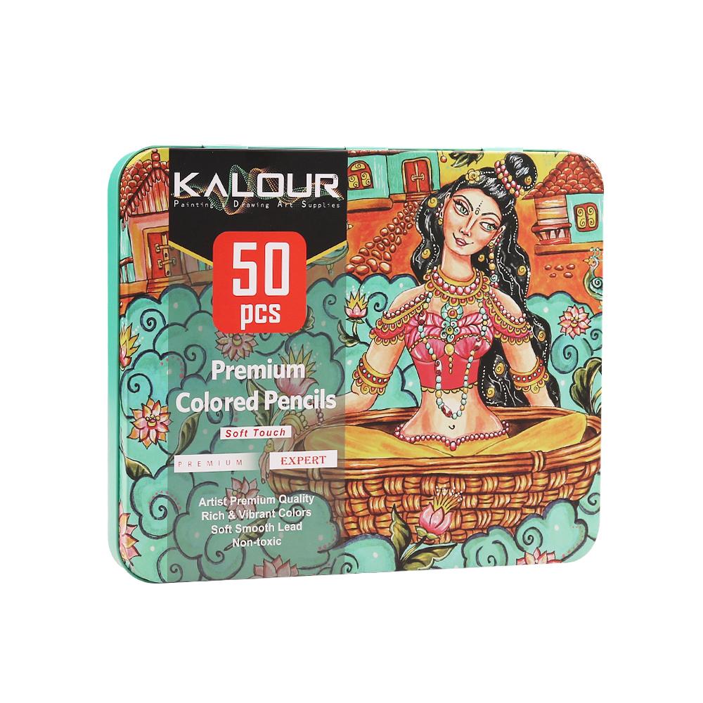 Hot Sale High Grade Cheap Price Soft Core Oil Based 50colors Colored Pencils Drawing Kit in Tin Box for Artist and Student