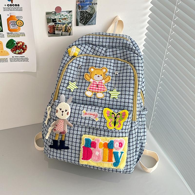 School bag plaid school bag female college student backpack small fresh soft girl cute contrasting color popular backpack