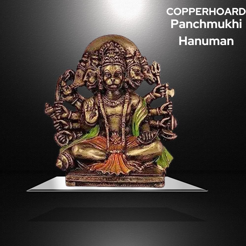 Multi Gold Colour Resin Panchmukhi Hanuman Murti Vintage Statue for Home Temple
