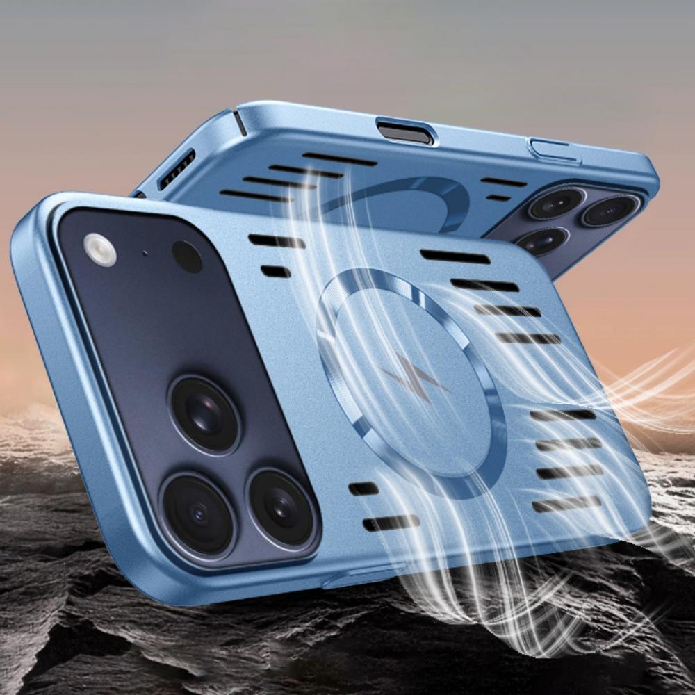 Rugged Metal Frosted Hollow Case For iPhone 17 Air 16 15 14 13 12 Pro Max 17Pro For Magsafe Wireless Charge Cooling Armor Funda