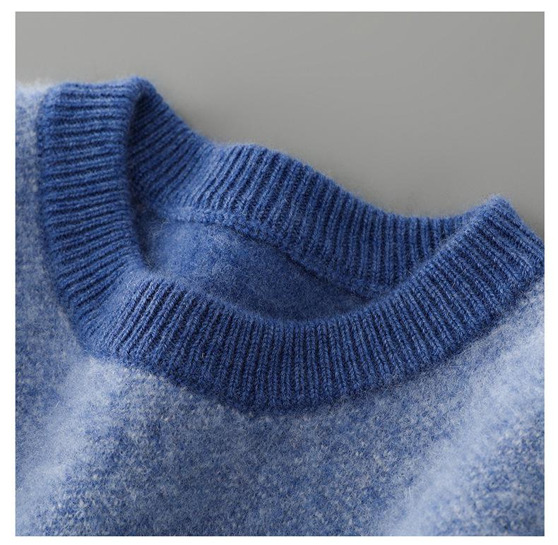 Men's Thickened 100% Pure Wool Color Block Round Neck Sweater - Casual Loose Jacquard Knit Cashmere Top
