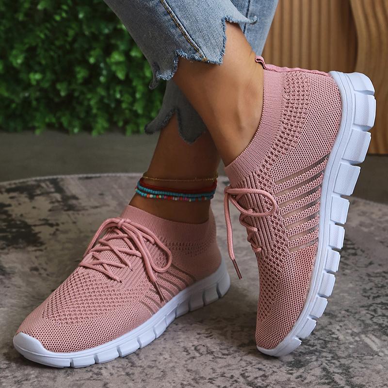 fashion Lightweight Breathable Sneakers for Women Mesh Cut Out Striped Flats Shoes Woman Autumn 2024 Casual Non-Slip Tennis Shoes Ladies