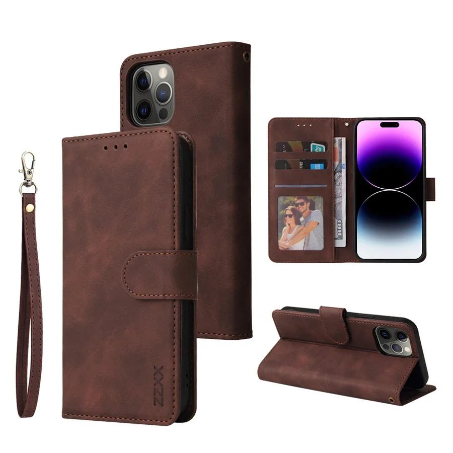 

ZZXX Leather Wallet Phone Case For iPhone 16e 16 Pro Max 15 14 13 Mini 12 11 X XS XR SE2 8 7 6s Plus Flip Card Slot Holder Cover iPhone 6 (6s) Plus кавовий