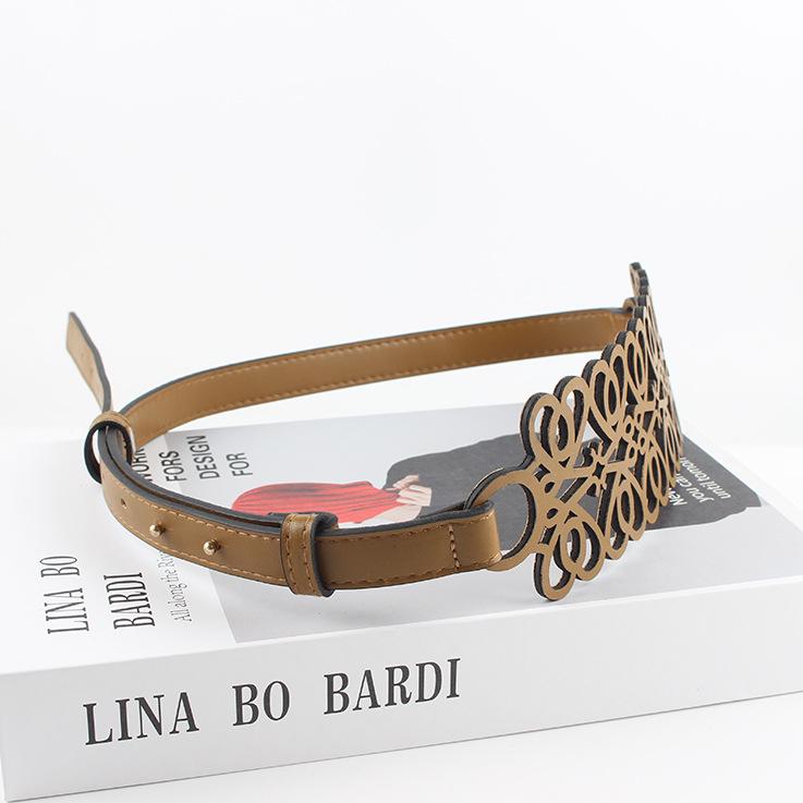 

Женский тонкий черный регулируемый пояс с полым поясом и платьем хаки