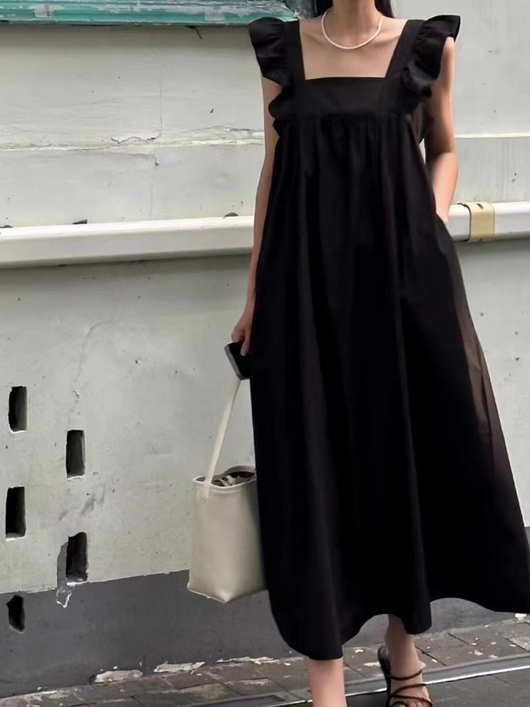 Sweet backless flying sleeves bow strap dress summer new vacation meat cover thin a word long skirt