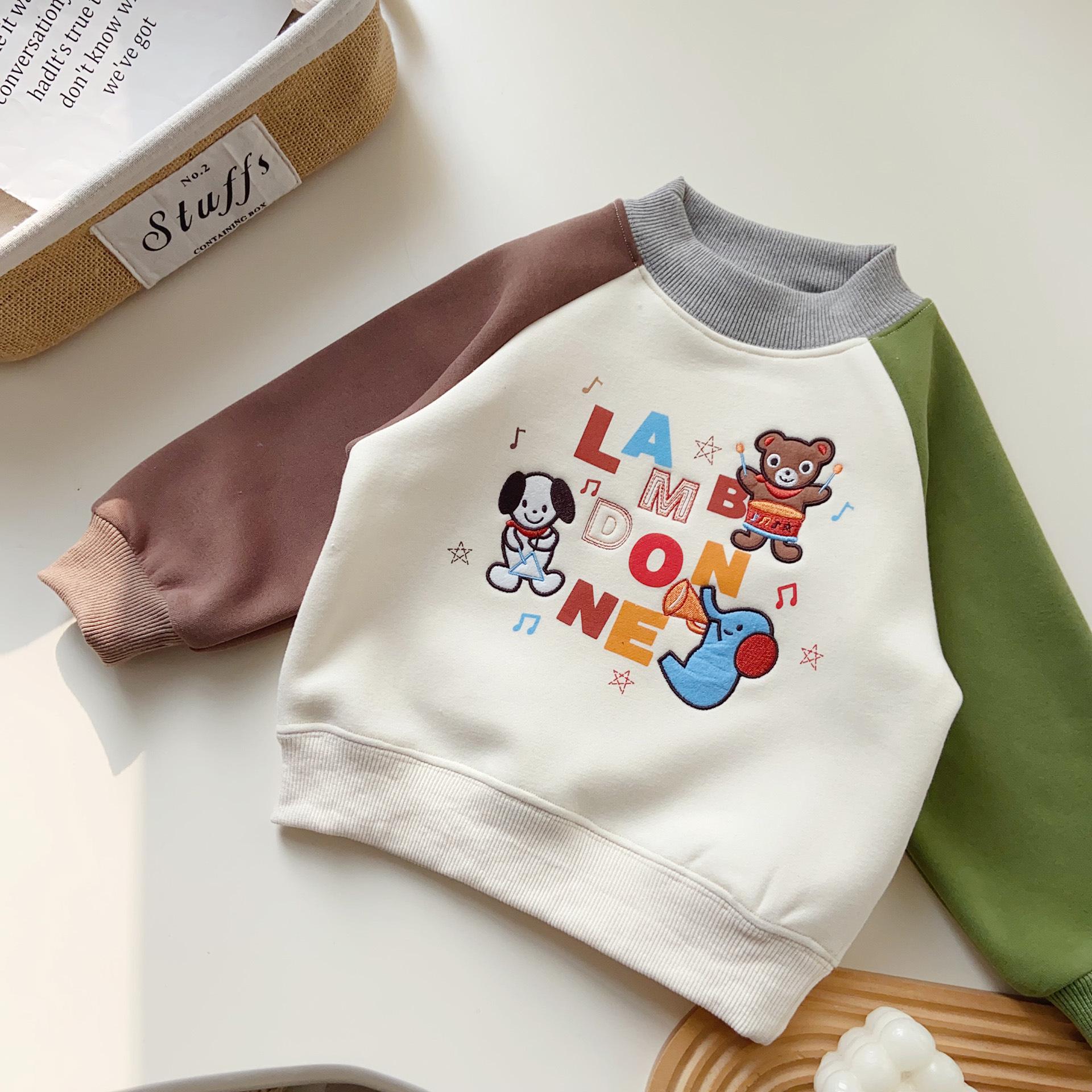

Autumn Children s Fleece-Lined Cartoon Embroidered Sweatshirt - Half-High Collar for Girls 110cm