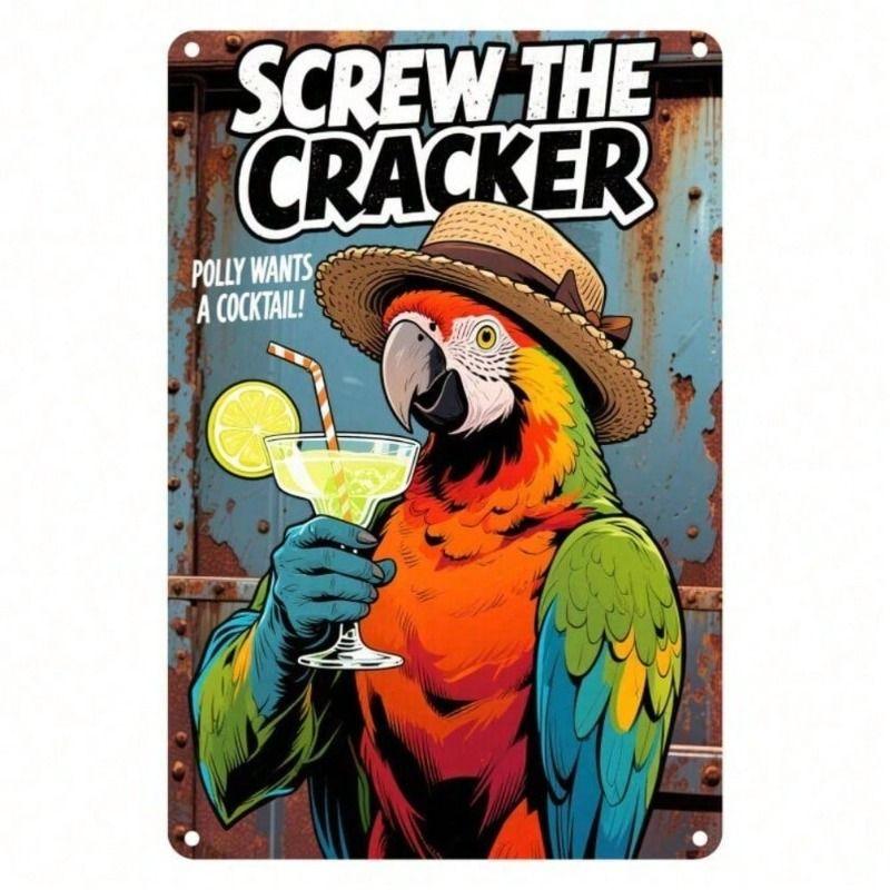 Vintage Parrot Cocktail Metal Sign Retro Bar Wall Decor Kitchen Plaque