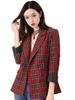Allegra K Christmas Checkered Jacket, Tailored Blazer, Outerwear for Spring/Autumn, Office Casual, Women's, Red/Green, Size M