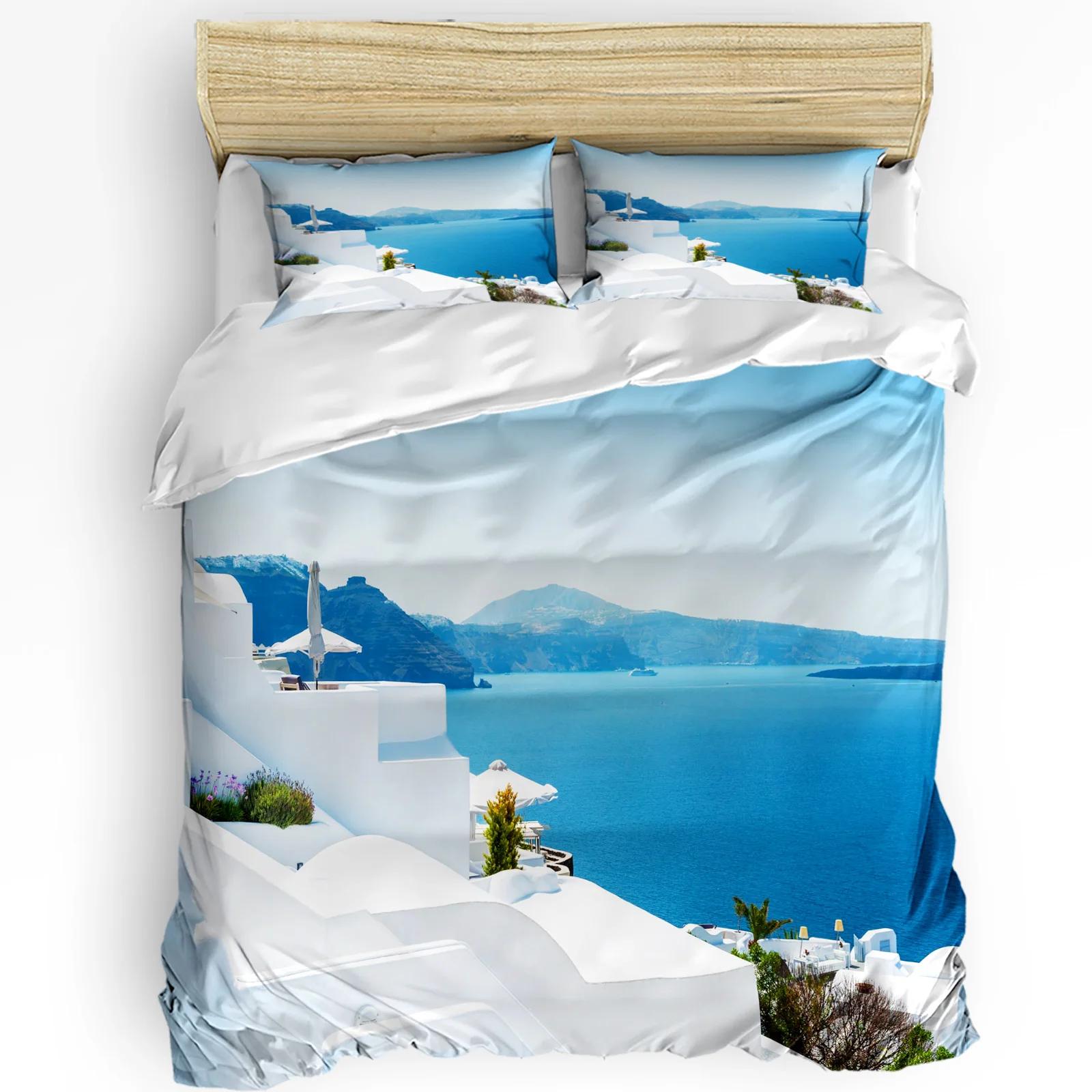 

Stylish Warm Double Quilt Island White Building Blue Sea Santorini Greece 3pcs Bed Home Textile Comforter (quilt)-EU Single(135*200cm)3pcs
