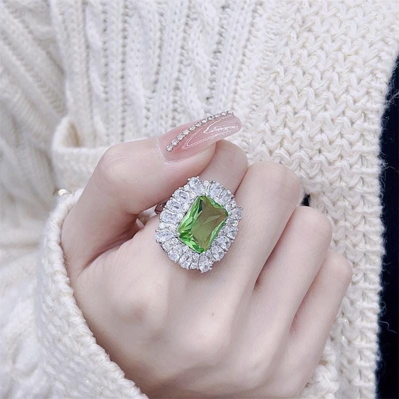Women s Adjustable Open Ring with Sparkling Green Zircon - Minimalist Luxury Style Fashion Jewelry Adjustable g1865