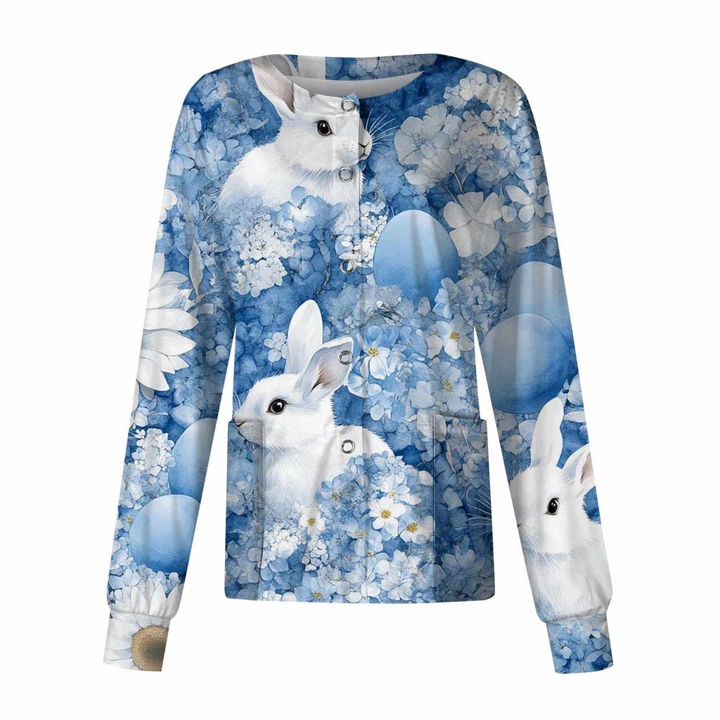 Women Long Sleeve Pattern Pocket Working Stand-up Collar Single-breasted Protective Overalls Cardigan Jacket Top