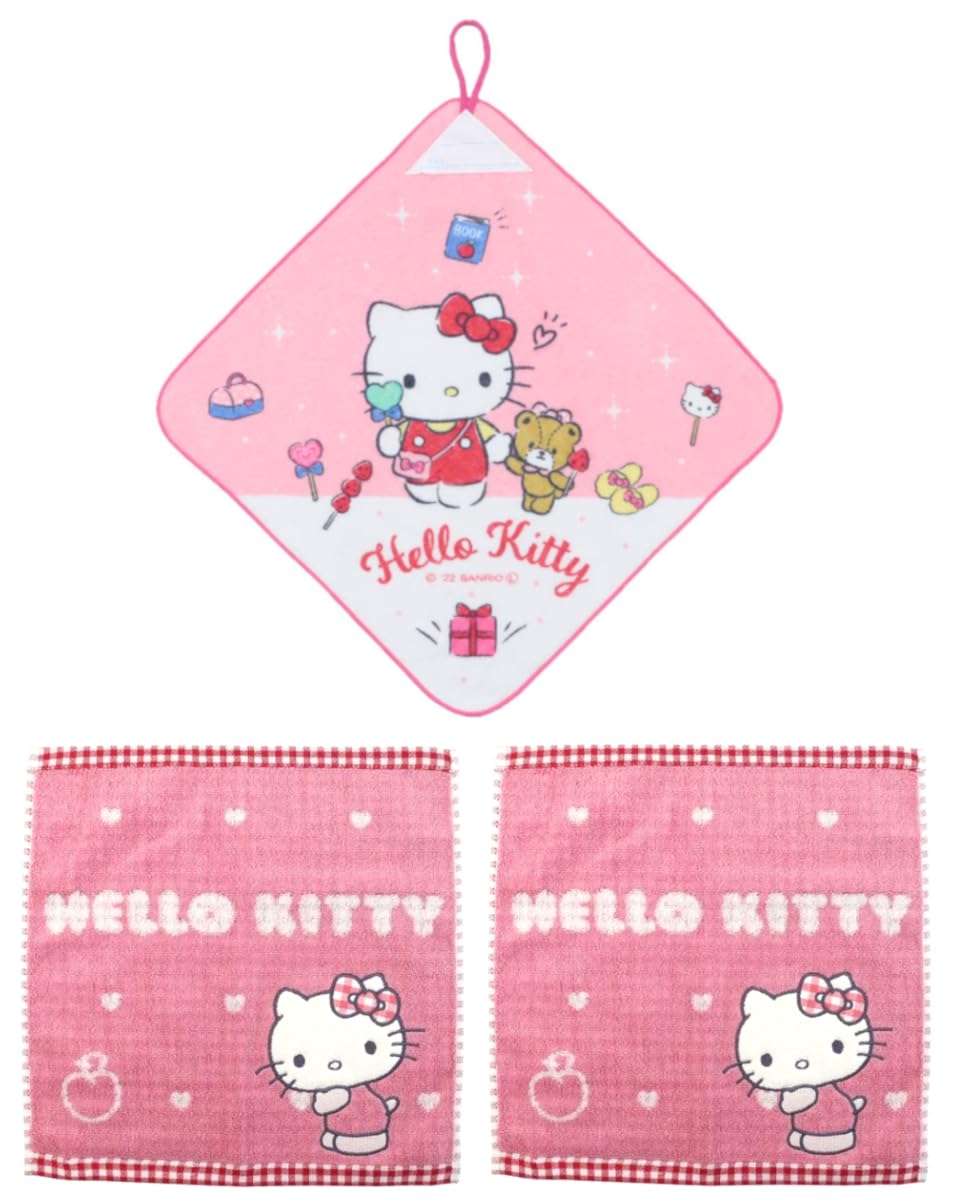 

Sanrio Kitty Loop Hand Towel Mini Hand Towel Set of 3 Shopping Time Cute Apple Pink & (Pink 2)