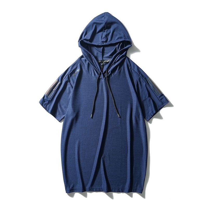 Outdoor Sports Quick-Drying Hooded Short Sleeve T-Shirt Men s Summer Thin Running Fitness Undershirt Export Men s T-shirt Navy blue 2XL