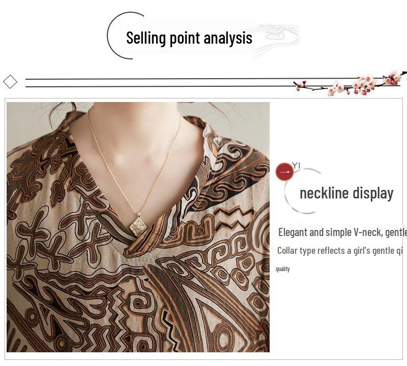 2024 Summer Plus Size V-Neck Cotton Linen Mid-Length Dress - Women's Wide H-Shape Pullover
