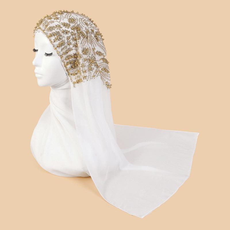 Mei Scarf Ethnic Style Yarn, Hijab Chiffon Bead Long Scarf, High-end Headscarf, Minority Ethnic Group