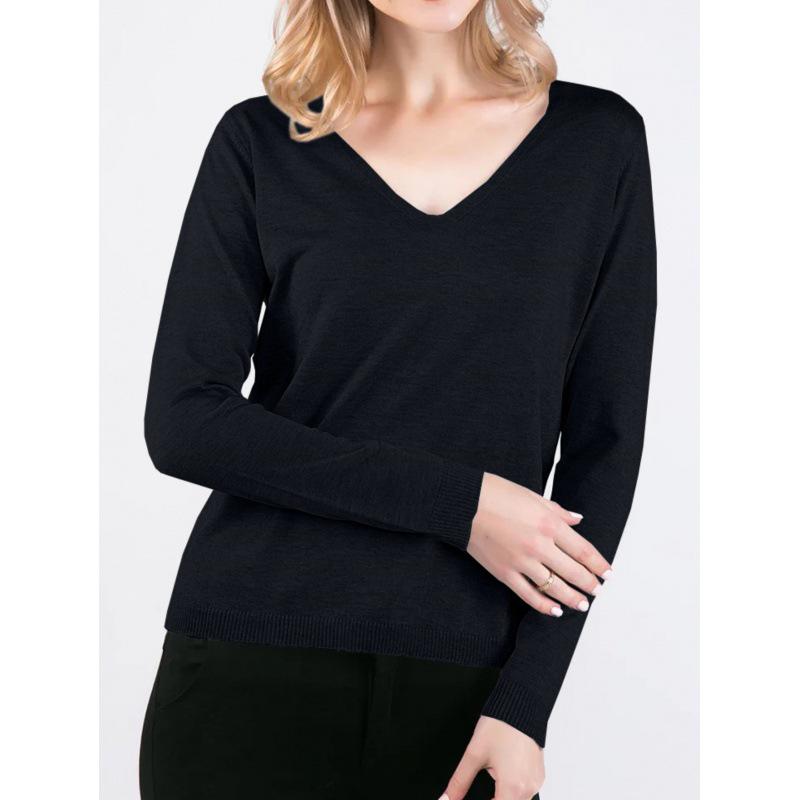 

Женский свитер с V-образным вырезом, тонкой вязки, с длинными рукавами, на осень/зиму Small (S)