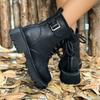 fashion Women's Fashion Combat Boots Black Lace Up Platform Ankle Boots Women Autumn Winter Buckle Non Slip PU Leather Botas Mujer 2024