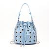 Punk Style Rivet Eyelet Bucket Bag with Chain Crossbody Strap