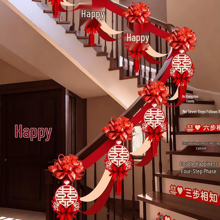 Wedding Stair Railing Décor Set: Bride & Groom Tassel Garland Ribbon Kit – Complete Wedding Room Arrangement Supplies