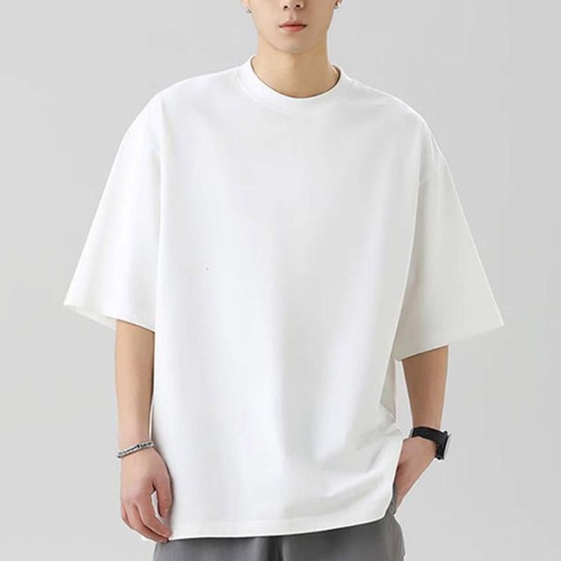 Men's Clothing Summer Pure Cotton Solid Color Short Sleeve T-Shirt Men's Casual Round Neck White Half Sleeve Top Comfortable