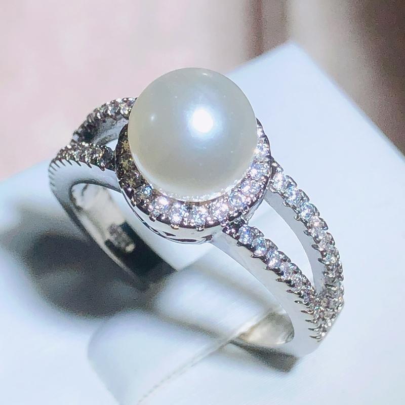

925 Stamp Vintage Elegant Freshwater Pearl Ring Ladies Wedding Proposal Jewelry Luxury White Zircon Jewelry Gift 10 білий