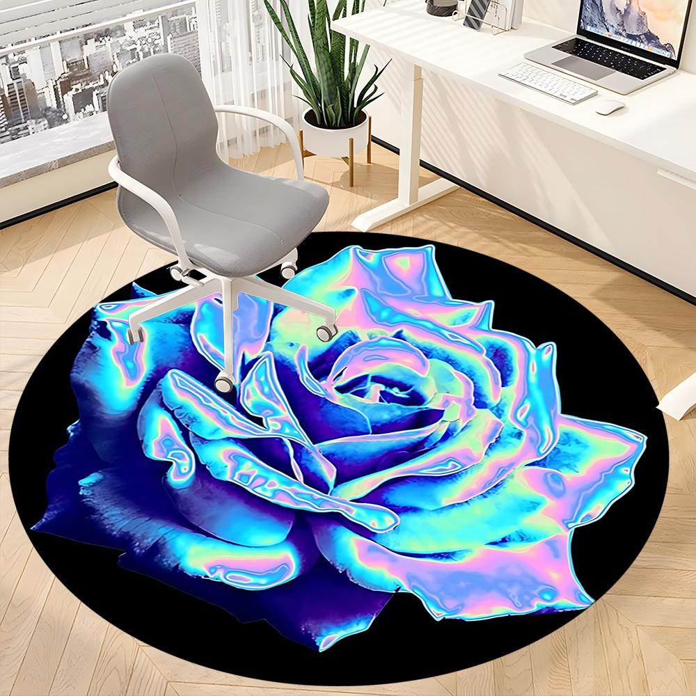 1 Stück Neon-Blumenmuster Stuhlteppich für das Büro, Runder rutschfester strapazierfähiger Teppich in großer Größe für das Büro, Geeignet für das Büro
