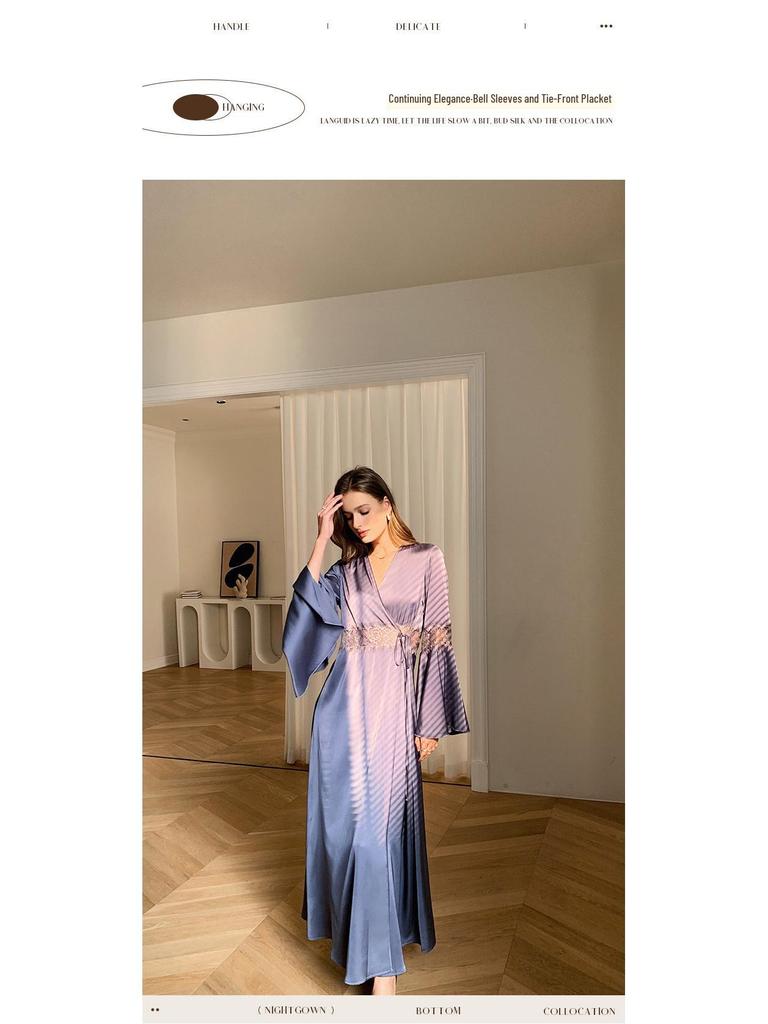 Yaoting Women's Satin Lace Backless Pajamas - Spring/Summer Lightweight Ice Silk Homewear 2700