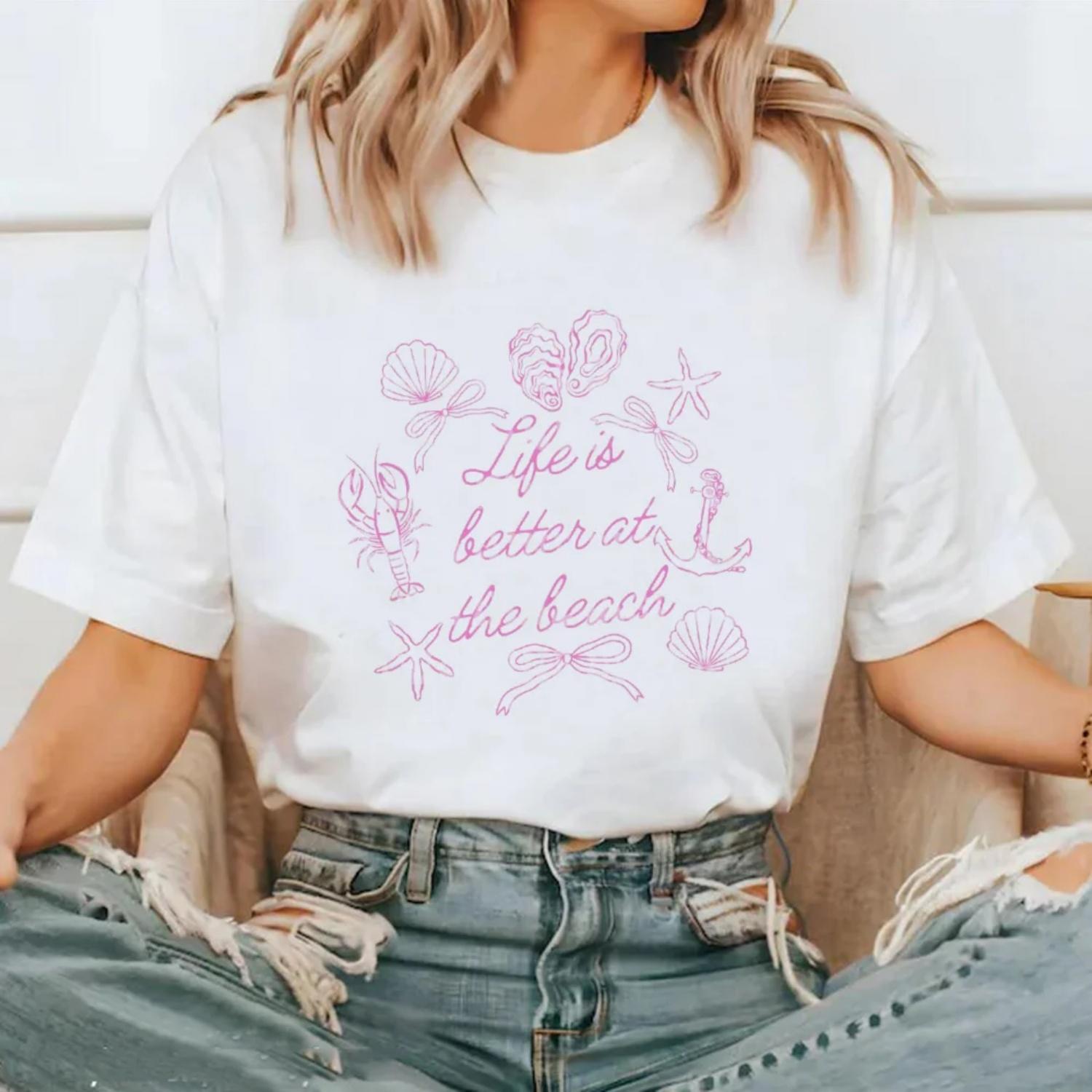 Printed Fashionable Casual Top Travel Vacation Cute Clothing Women s T-Shirt Women s Short Sleeved Sweet Pattern Summer T-Shirt S