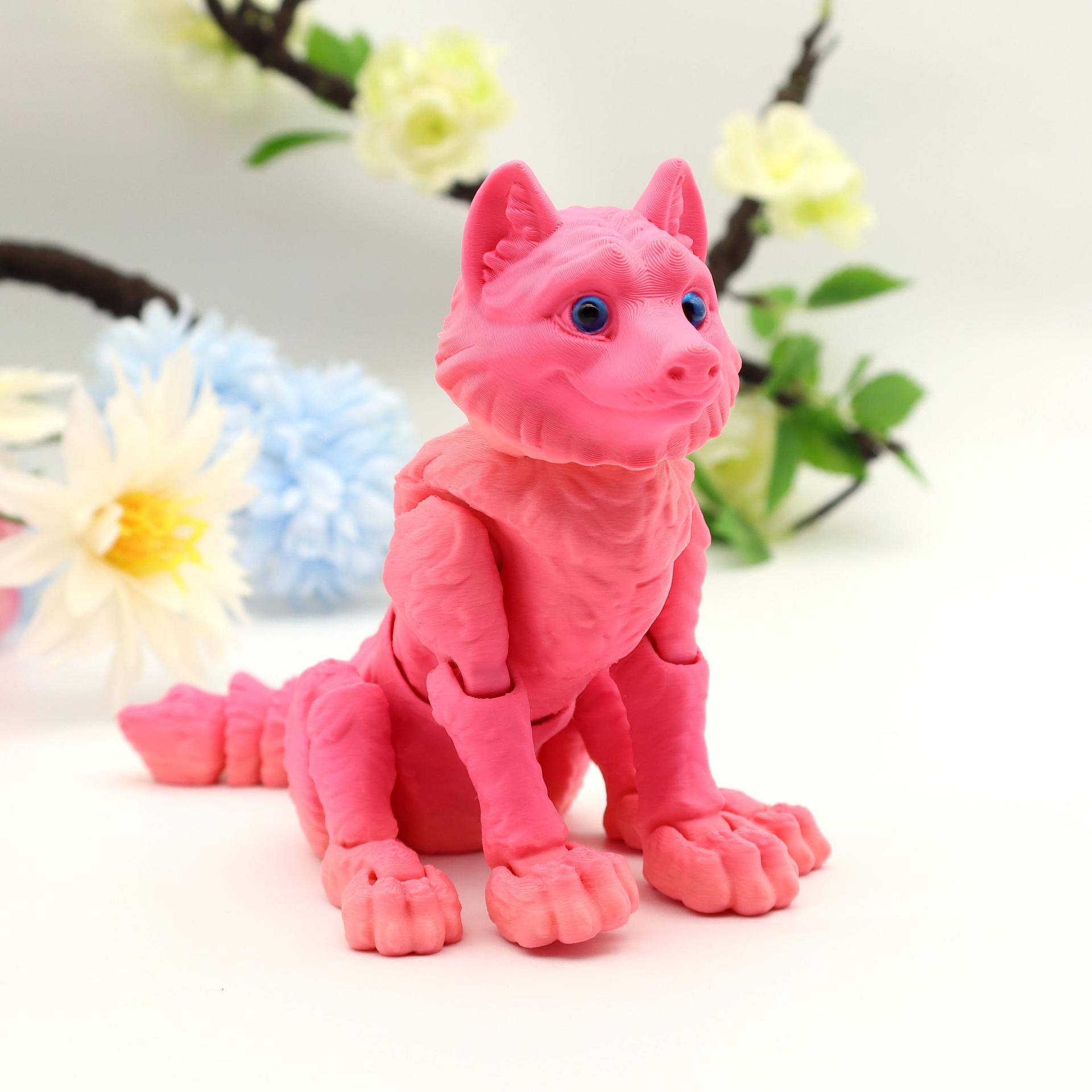 

Latest 3D Printed Coyote Model Household Workspace Multi-Color Coyote Model Plaything Crafts Toy Joint Movable Action Figure Desktop Ornaments Random eye