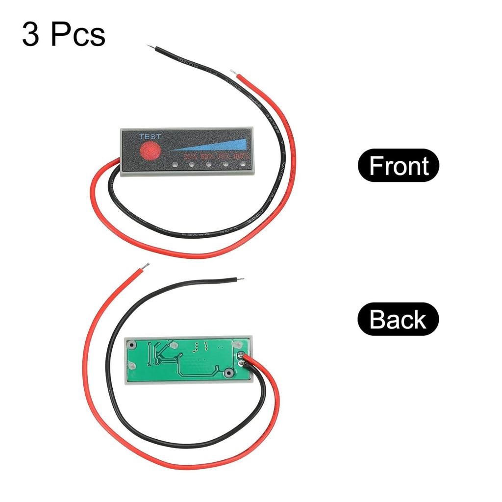 MECCANIXITY 3PCS Battery Meter Monitor, 11.1-12.6V Level Indicator Module Battery Power Tester, LED Digital Display Back Cover for Car, Marine, RV,