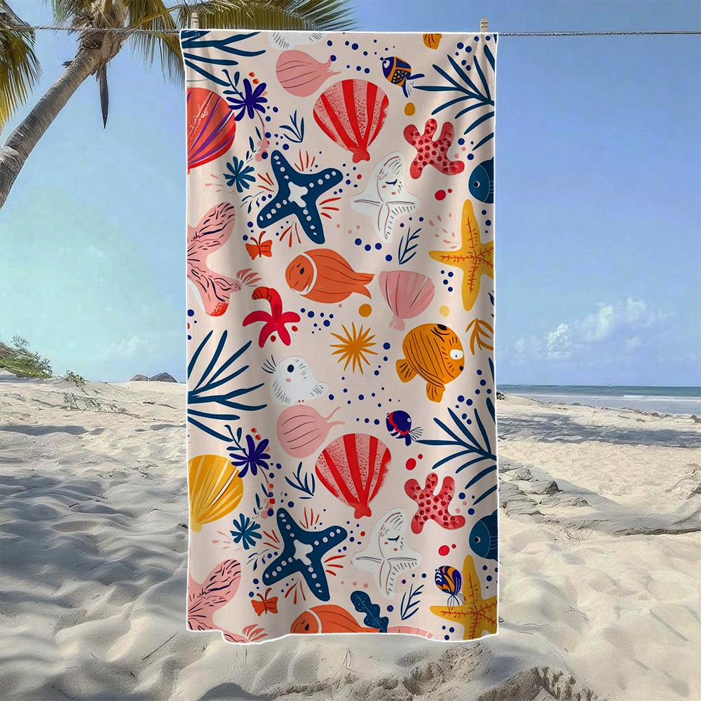 

Watercolor Seashell &Tropical Marine Creature Beach Towel, Soft Durable Quick-Drying, Ideal For Summer Beach, Swimming & Camping W30*H60(CM)