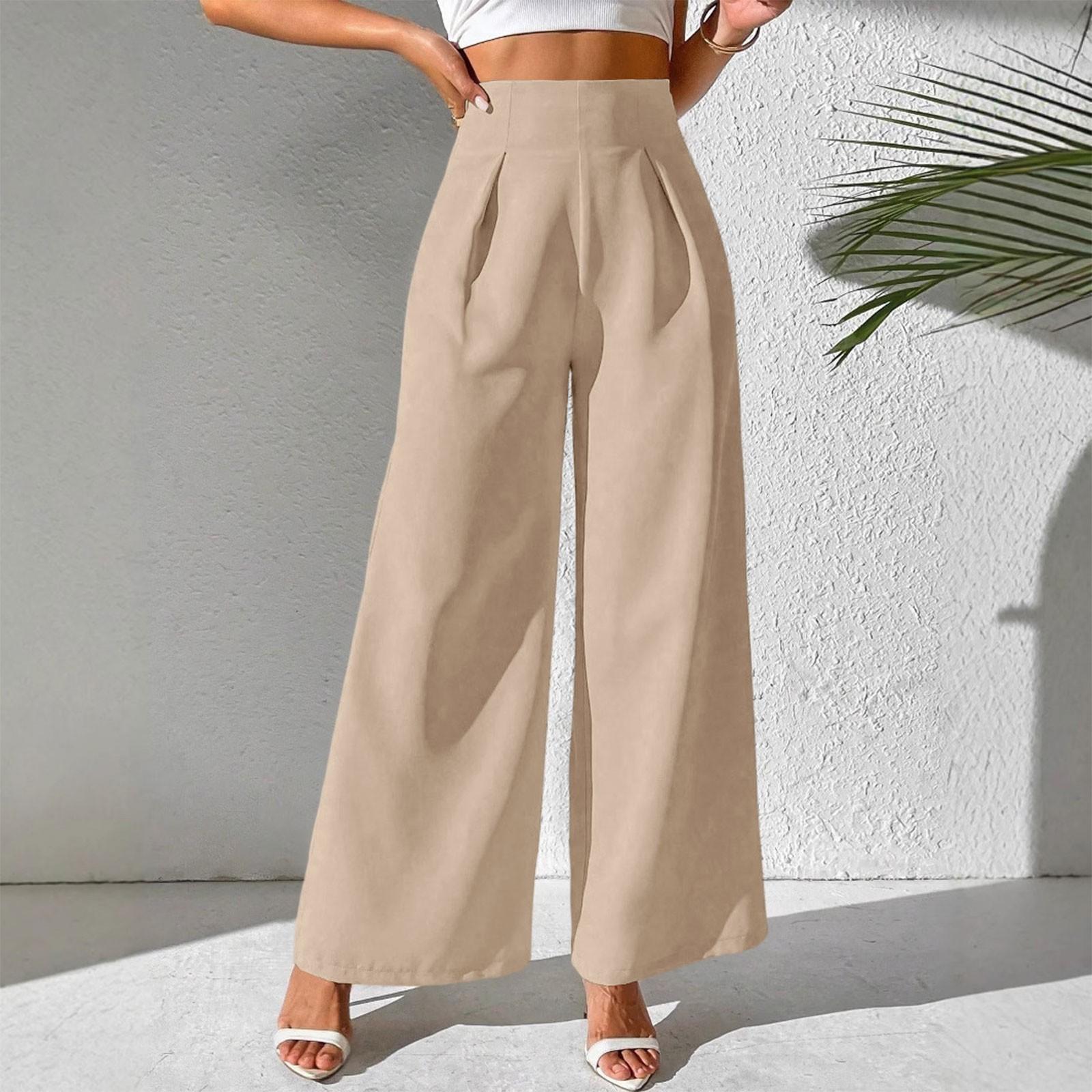 

Women s Fashionable Casual Wide Leg Pants And High Waisted Pants L бежевий