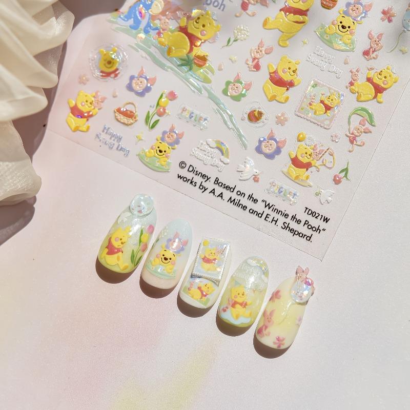 5D Disney Nail Stickers Manicure Accessories Cute Winnie The Pooh for Beautiful Girls Waterproof Nail Decorations