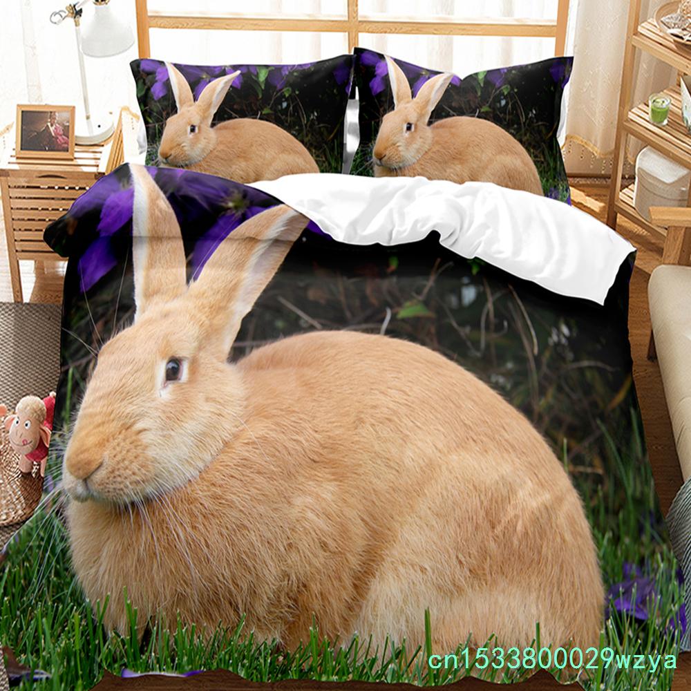 Cute Rabbit Duvet Cover Set Animals Polyester Comforter Cover King Queen Size For Kids Boys Girls Bedding Set With Pillowcase