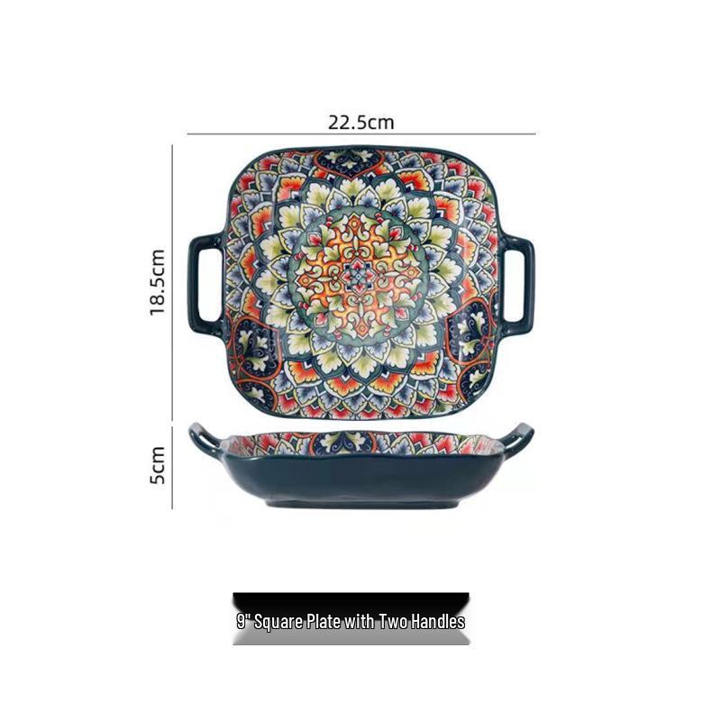 European Bohemian Ceramic Noodle Bowl and Plate Set - Creative Tableware with Unique Design