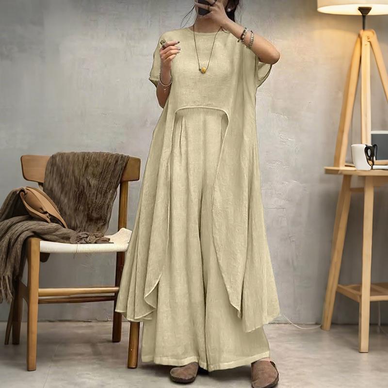 ZANZEA Women Short Sleeve Irregular Hem Blouse and Pants Summer Two Piece Suit Sets