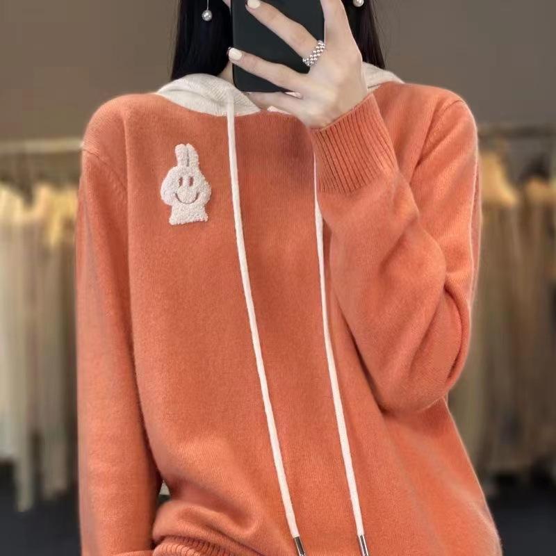 

Весенне-осенний короткий свитер женский свободного большого размера с капюшоном, осенняя одежда, новая свободная одежда с капюшоном для женщин One size оранжевый